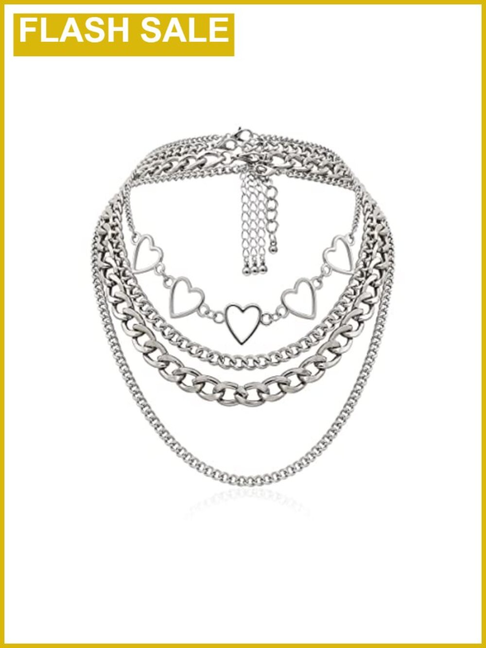 Layered Cuban Chunky Chain Heart Necklace Set for Women